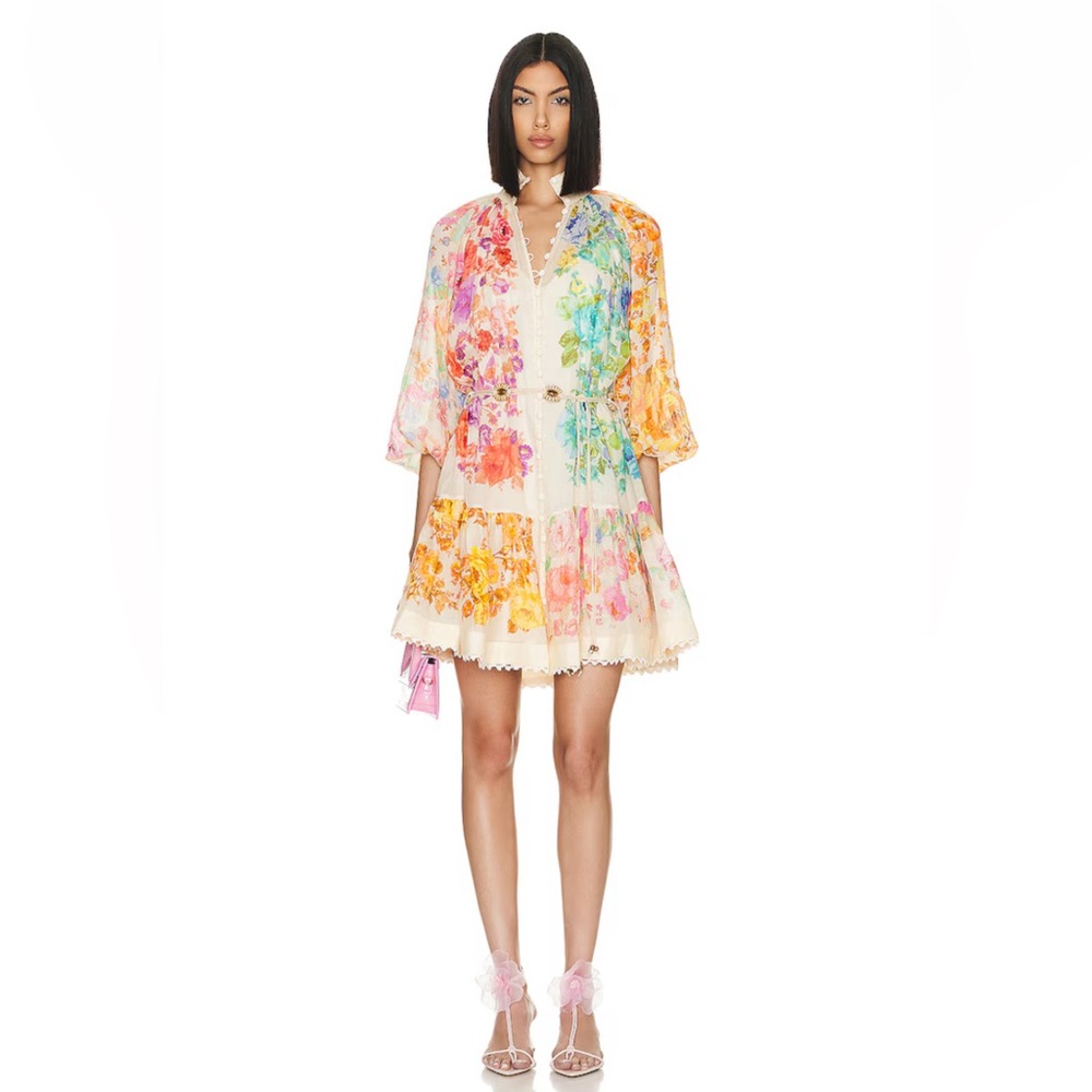 Zimmermann Multicolor Floral Mini Dress in Cream Base